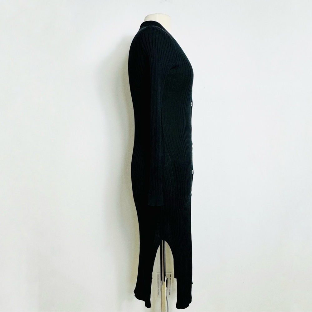 Long Ribbed Button-Front Black Cardigan Sweater - Picture 6 of 9